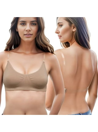 iMucci Professional Beige Clear Back Bra No Sponge - Seamless Backless  Wire-Free Dance Bra with Adjustable Clear Straps for Ballet Dance Party  Adult Women Cup A B 