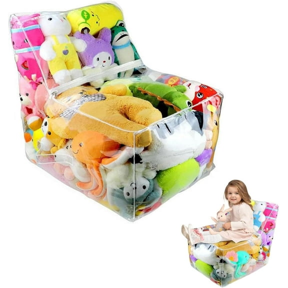 Clear Stuffed Animal Storage Chair, Waterproof Pvc Stuffable with Zipper Chair Cover, Clear Plastic Bean Bag Chair for Stuffed Animal Toys Storage (1PCS)