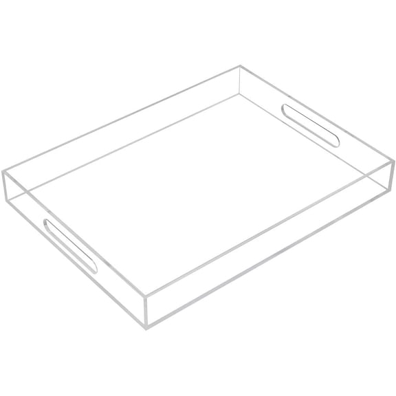 12 x 20 Inch Clear Acrylic Serving Tray with Handles, Sturdy Multipurpose Organizer Tray for Kitchen, Vanity and Daily Storage