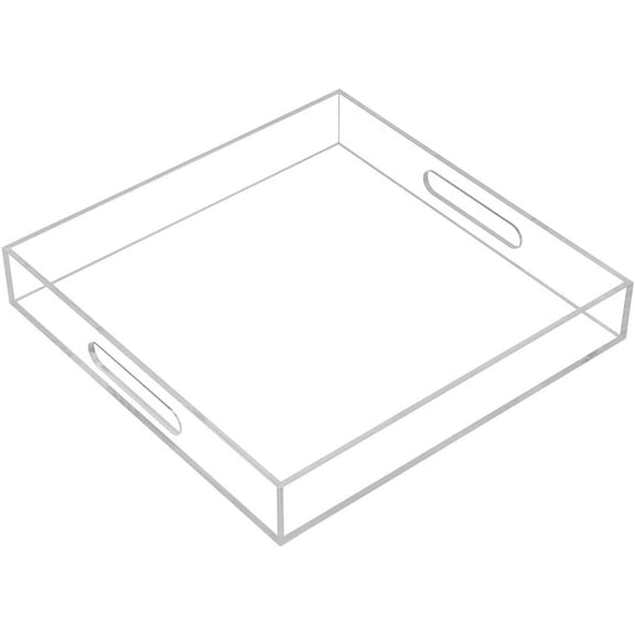 Clear Sturdy Acrylic Serving Tray with Handles - 12x12Inch - Coffee, Appetizer, Breakfast, Butler Tray - Kitchen Countertop & Makeup Drawer Organizer