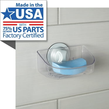 Clear Suction Soap Dish, Sturdy Plastic, No Drilling, Mainstays Power Grip Suction Cup