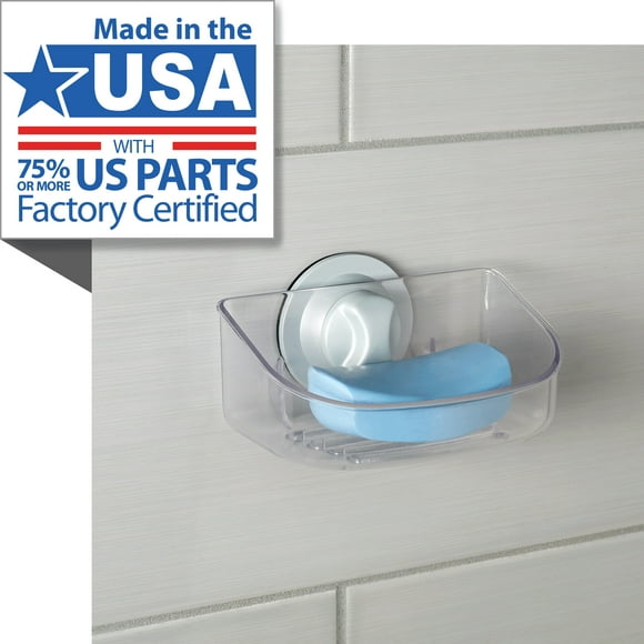 Clear Suction Soap Dish, Sturdy Plastic, No Drilling, Mainstays Power Grip Suction Cup