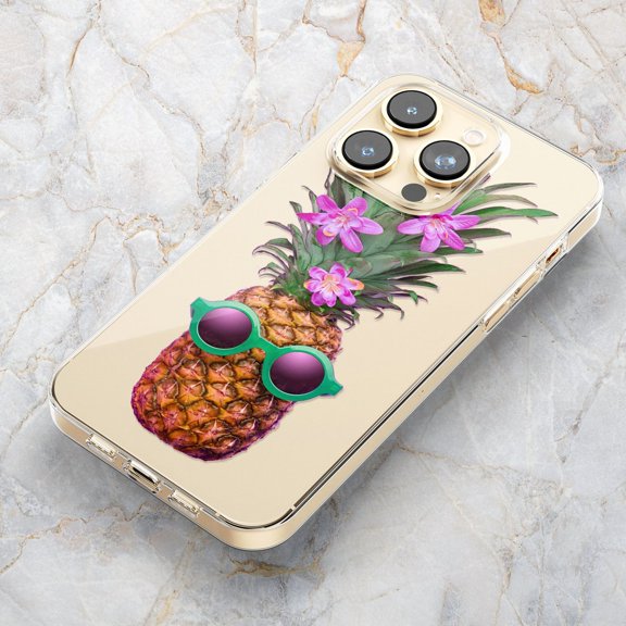 Clear Summer Island Phone Case featuring a Fun Tropical Pineapple Design with iPhone 17 to 11 Pro Max