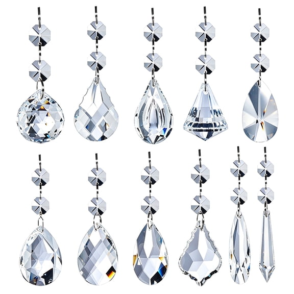 Clear Sun Catcher Crystals, Faceted Crystal Suncatcher Beads, Crystal Hanging Decor for Window Wedding DIY, 11 Pcs