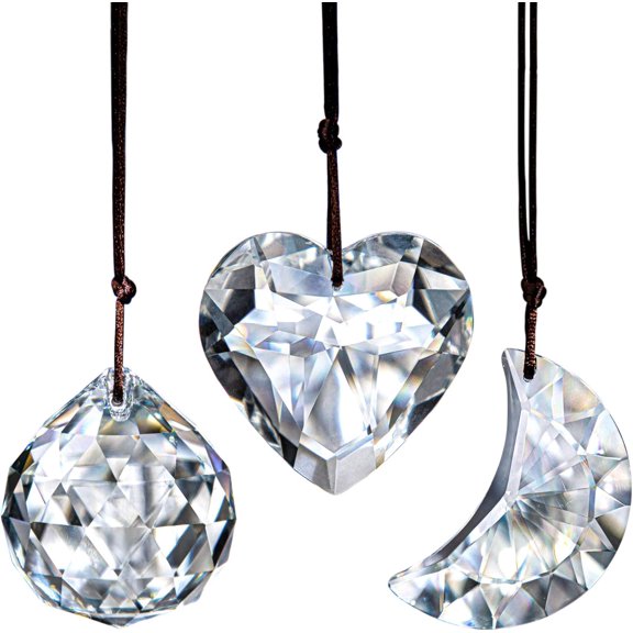Clear Suncatcher  Prism Ball Heart Moon Window Decor Ornament,  Prisms for  Garden, of 3