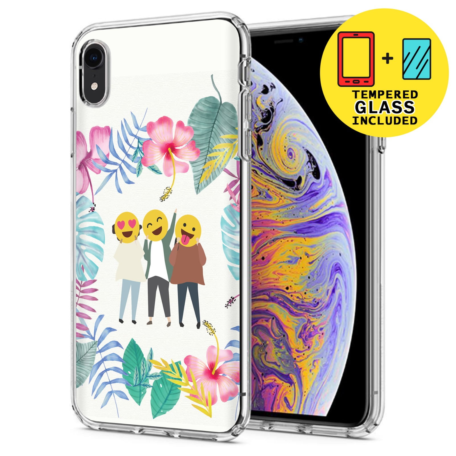 Clear TPU Phone Case for Apple iPhone XR,Emoji Face in Tropics,Temper