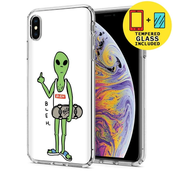 Clear TPU Phone Case for Apple iPhone XS MAX,Alien White,Temper Glass Included,Combo
