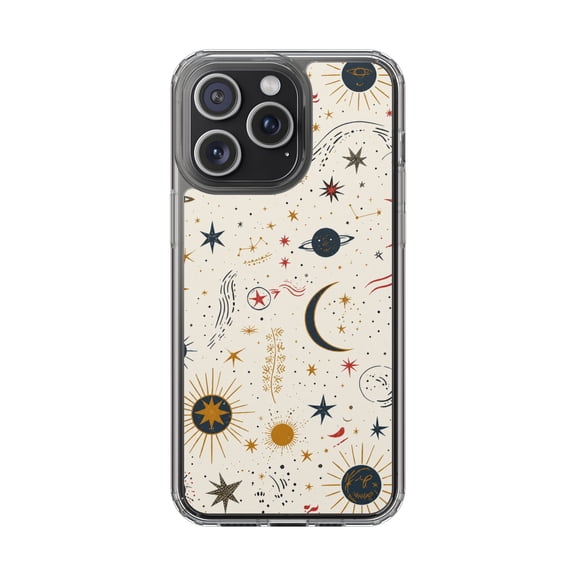 Clear TPU Shockproof Phone Case, Slim Protective with Raised Edges for Screen & Camera, Celestial Stars Moon Planets and Constellations Mystical Design compatible with 'iPhone 15 Pro Max
