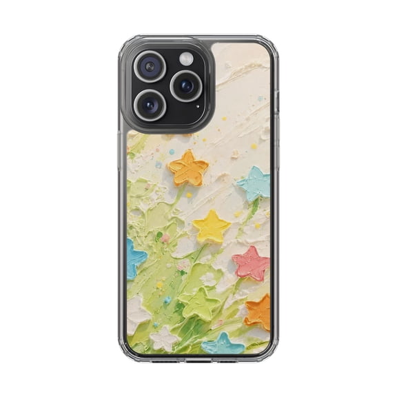 Clear TPU Shockproof Phone Case, Slim Protective with Raised Edges for Screen & Camera, Pastel Textured Stars and Flowers Artistic Design compatible with 'iPhone 14 Pro Max