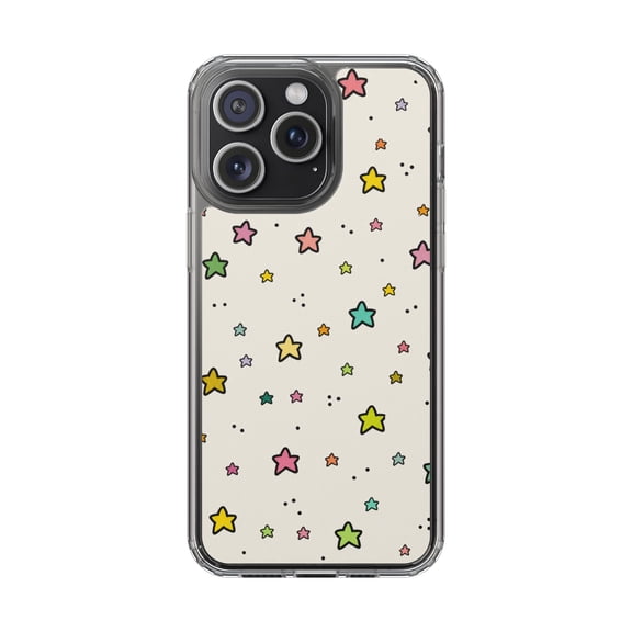 Clear TPU Shockproof Phone Case, Slim Protective with Raised Edges for Screen & Camera, Scattered Colorful Stars on Cream Background Cute Kawaii Design compatible with iPhone XS Max