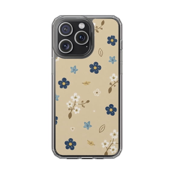Clear TPU Shockproof Phone Case, Slim Protective with Raised Edges for Screen & Camera, Soft Beige Cherry Blossom and Blue Floral Spring Design compatible with 'iPhone 11 Pro