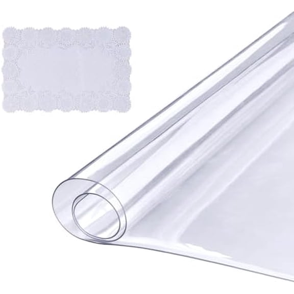 Clear Table Cover Protector, 1.5mm Thick 36 x 72 in PVC Plastic Tablecloth, Waterproof & Oil Spill Proof, Customizable Rectangle Table Cover for Writing Desk, Coffee Table, Dining Room Table