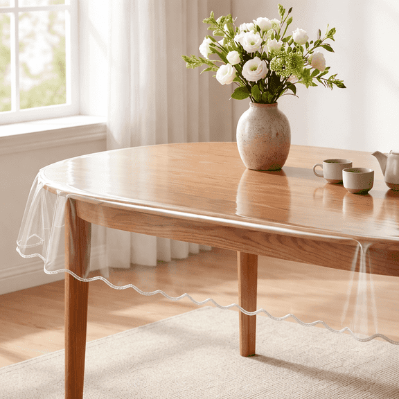 DurableDelights Large Clear Oval Table Cover Protector, 60 x 90 Inch Vinyl Tablecloth, Table Protector for Dining Tables, Transparent Vinyl, Waterproof