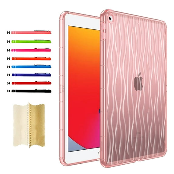 Clear Tablet Case for iPad 10.2 2021/2020/2019, Water Ripples Crystal Transparent TPU Shockproof Cover, Slim Lightweight Non-Yellowing Case for iPad 10.2 2021/2020/2019, Pink