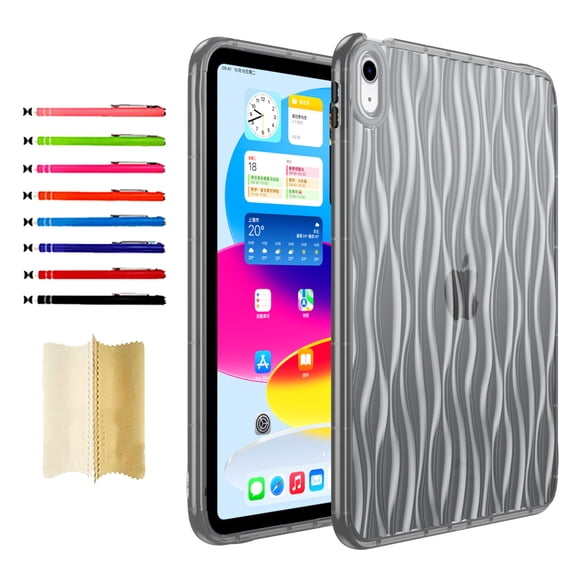 Clear Tablet Case for iPad Air 4th Generation 10.9" 2020, Water Ripples Crystal Transparent TPU Shockproof Cover, Slim Lightweight Non-Yellowing Case for iPad Air 4th Generation, Black