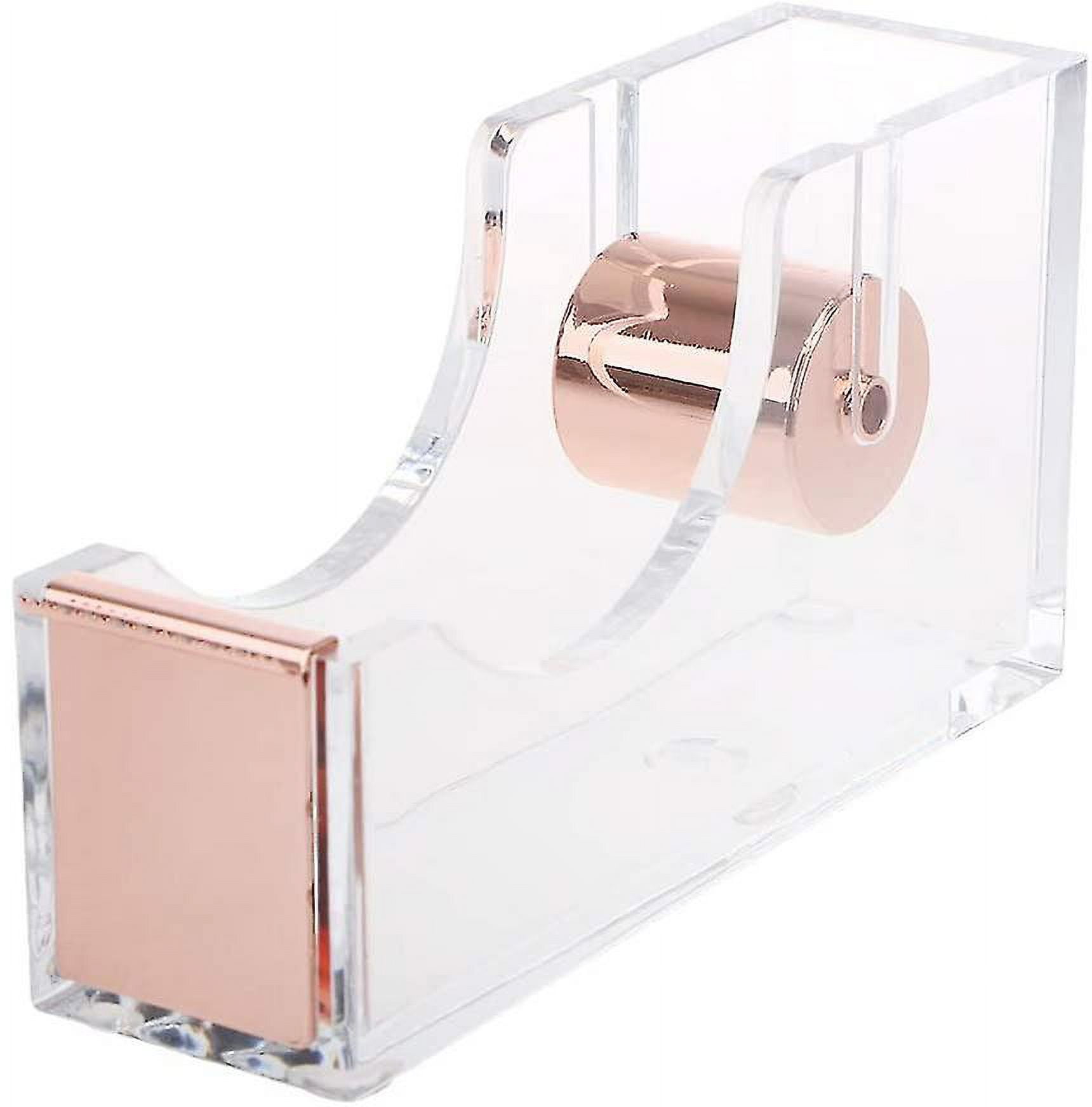 Clear Tape Dispenser, Adhesive Tape Dispenser Cutter Holder(clear+rose Gold)(1pcs)