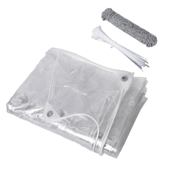 Clear Tarp Heavy Duty Waterproof, 14Mil-8ftx12ft Tear-Resistant Transparent PVC Tarp with Grommets & Ropes & Cable Ties, Windproof Enclosure for Greenhouse, Chicken Coop, Patio, Garden and Outdoor