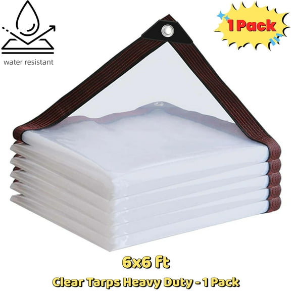 Clear Tarp Waterproof 6x6ft, Heavy Duty Plastic Tarps, Vinyl Transparent Tarpaulin with Grommets, Outdoor Small&Large Tarp Cover for Chicken Coop/Greenhouse/Camping/Plant/Patio