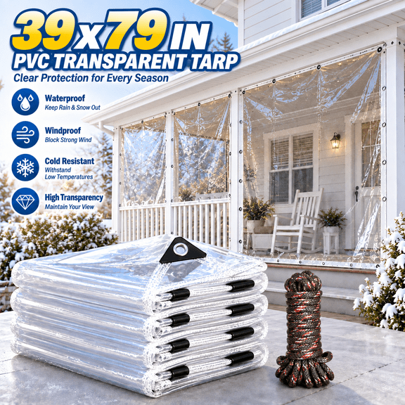 Clear Tarps Heavy Duty Waterproof with Grommets, Transparent Outdoor Tarp for Patio Porch, Rain Cover Weather Protection, Clear Outdoor Curtains