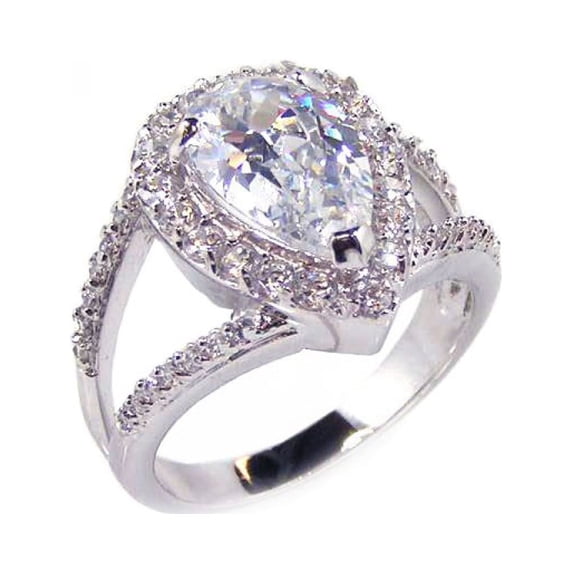 Clear Tear Shape Cubic Zirconia Bridal Antique Ring Rhodium Plated Sterling Silver Size 7