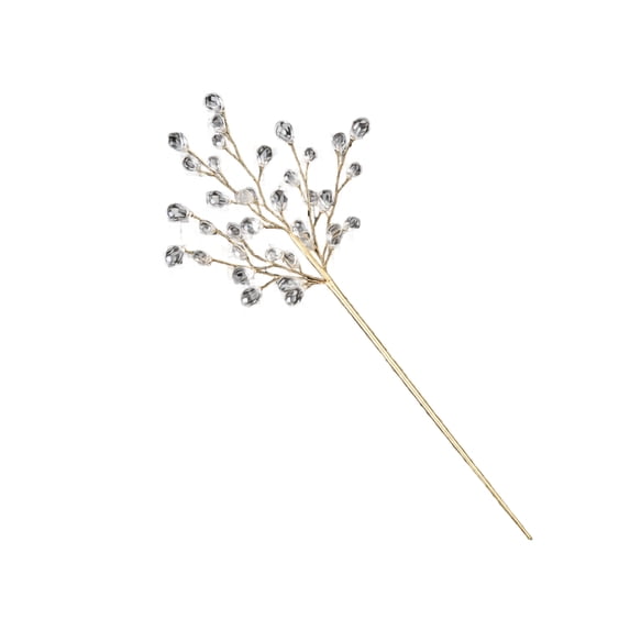 Clear Teardrop Crystal Floral Pick, Rhinestone Beaded Sprig with Golden Stem, Faux Gem Branch for Christmas Wreath, Garland, Wedding Bouquet & Home DIY Floral Craft Decoration