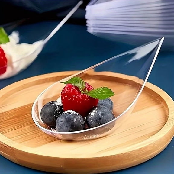 Clear Teardrop Dessert Spoons 80-Pack Disposable Plastic Serving Spoons