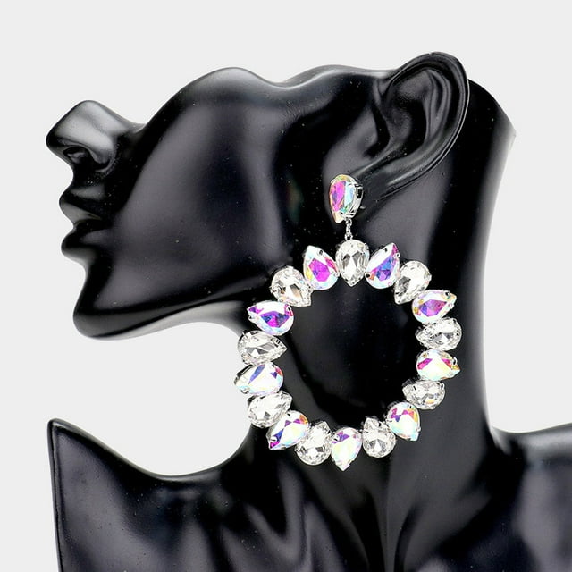 Clear Teardrop Glass Crystal Open Circle Evening Earrings - Walmart.com