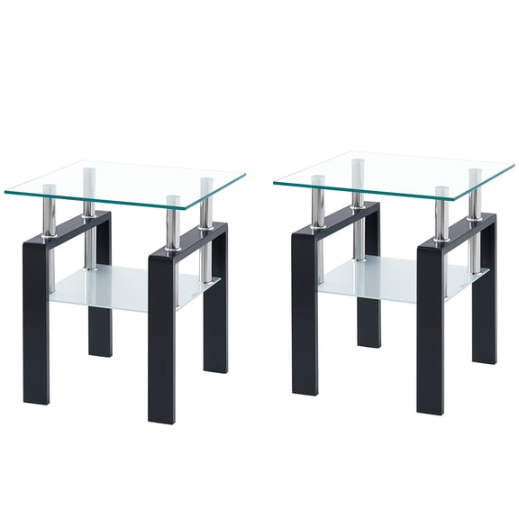 Clear Tempered Glass 2 Small Table, End Table For Living Area. Design. 17.29in.x17.29in.x20.96in. 20.7lb Room. Popular 17.29in.×17.29in.×20.96in.