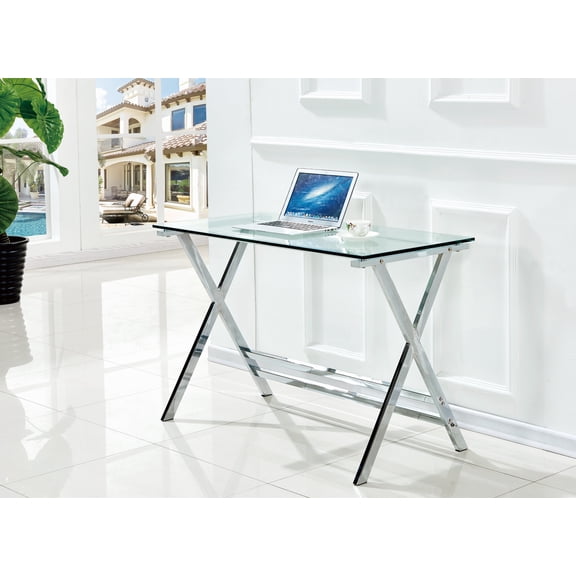 ECOBUY Clear Tempered Glass Computer Desk with Rounded Edges, 47.24 in L x 23.62 in W x 29.53 in H
