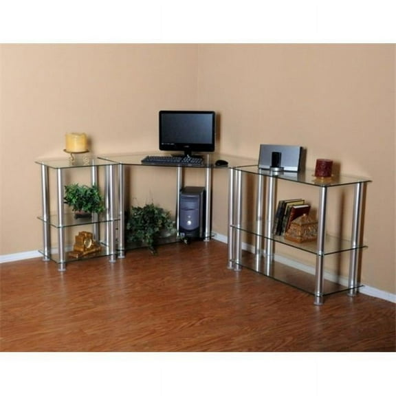 Clear Tempered Glass Corner Computer Desk with Right Extention table