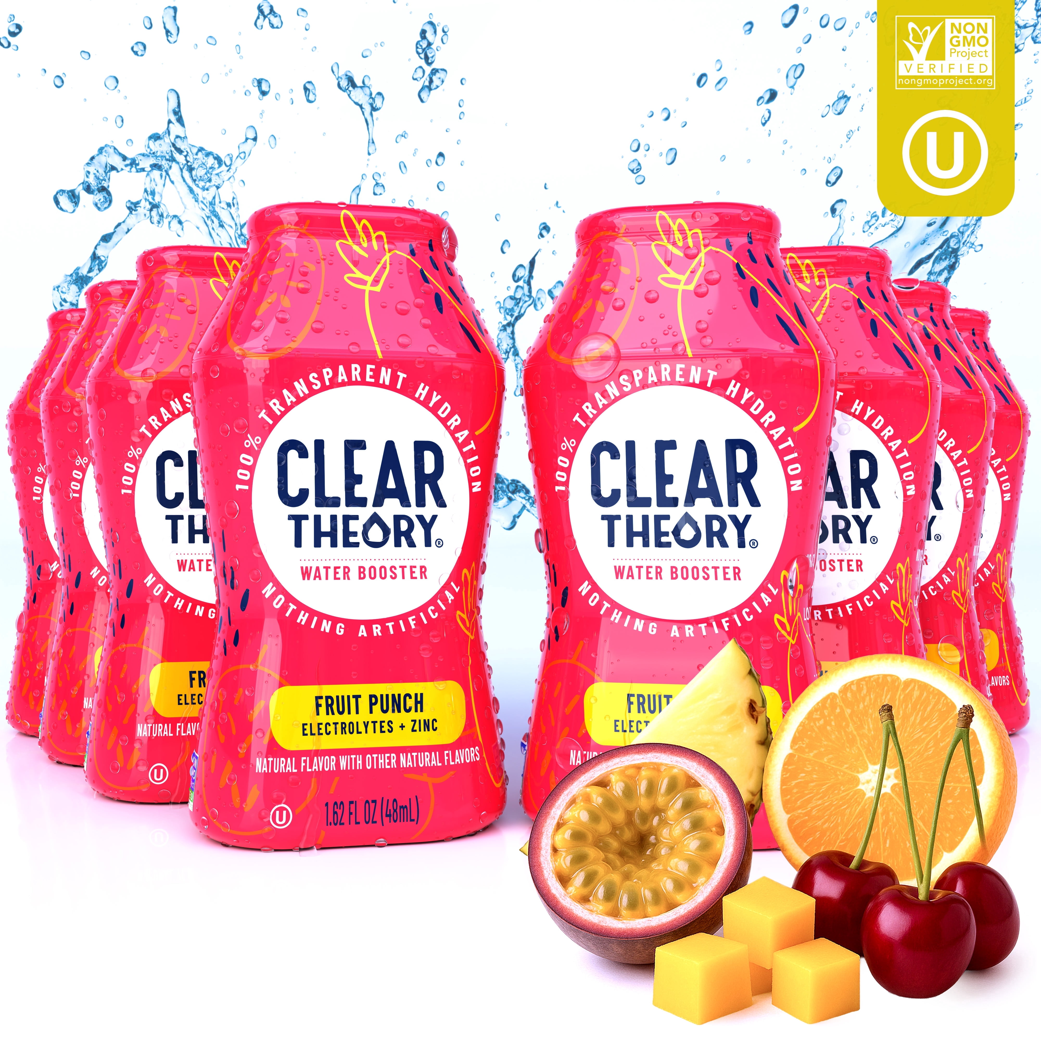 Clear Theory Water Flavoring Drops with Electrolytes, Water Enhancer Liquid Flavored Water Drink Mix, Hydration for Kids, Vegan, Gluten Free, Low Calorie, Fruit Punch, 8 Pack, 1.62 Fl Oz Bottles