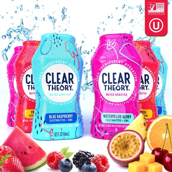 Clear Theory Water Flavoring Drops, Water Enhancer Liquid Flavored Water Drink Mix, Hydration for Kids, Vegan, Gluten Free, Low Calorie, 6 Pack (Fruit Punch, Blue Raspberry & Watermelon)