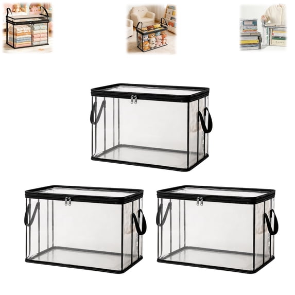 Clear Thick Plastic Storage Box with Hinged Lid, Durable High Capacity Organizer, Perfect for Home, Camping, Travel, Attic and Moving