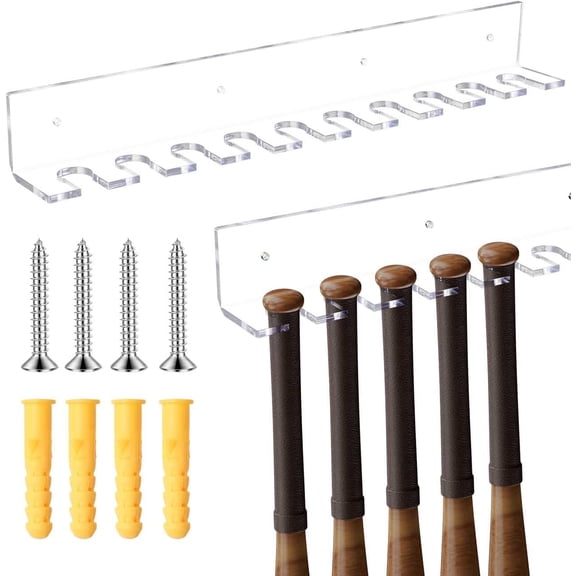 Clear Thickened Display Stands & Wall Mounts for Baseball Bats, Acrylic Mini Baseball Bat Display Hanger for 10 Items, Sturdy Vertical Bat Rack Organizer, Floating Baseball Display Shelf