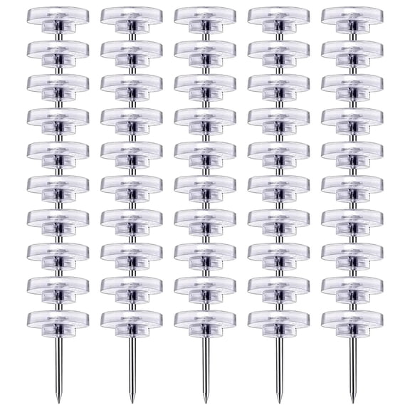 Clear Thumb Tacks, Flat Head Push Pins, Steel Point Bulletin Board Tacks, Durable Plastic Fasteners with Storage Box, Multipurpose Craft and Office Wall Decor Pins, 50 Pieces 0.63x0.39 Inch Set