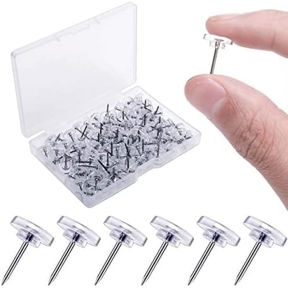 Clear Thumb Tacks for Wall Hangings Plastic Clear Push Pins 150 Count for Cork Board Flat Head Thumb Tacks for Bulletin Board Posters Photos Postcards Maps Office Home Decorative(150), XBH$$Office