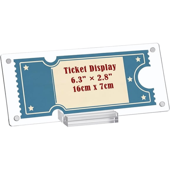 Clear Ticket Stub Display Holder with Base, 2.8x6.3 Inch