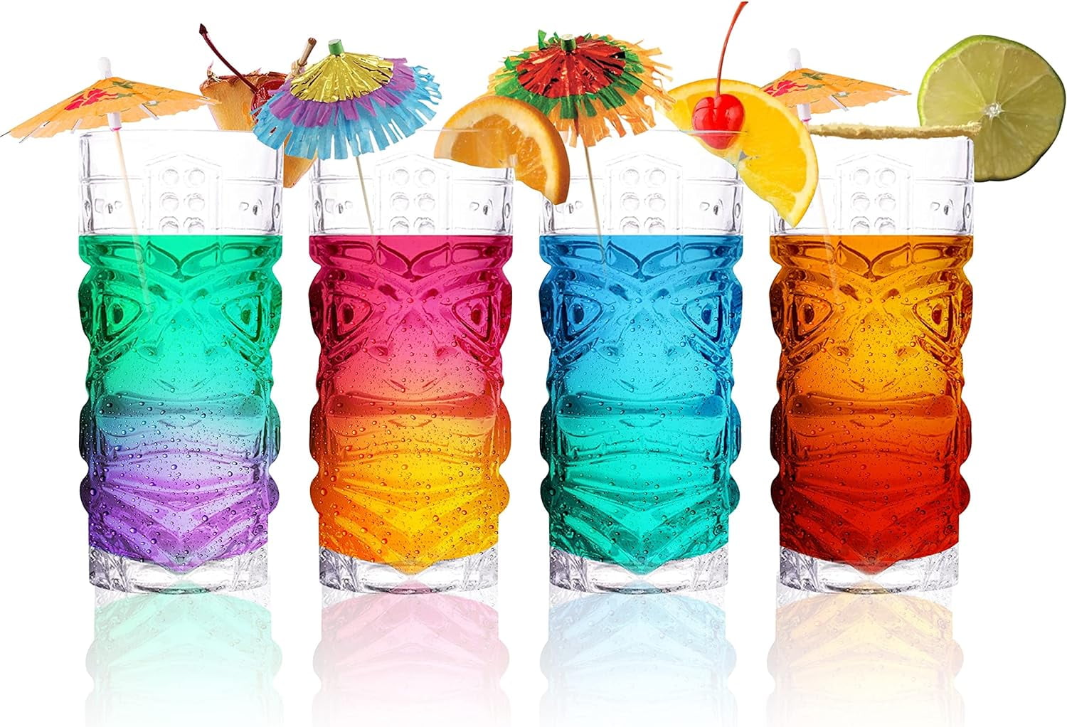 Clear Tiki Glasses, Set of 4 450 ML Perfect for Exotic Cocktails