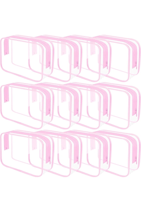 Clear Toiletry Bag, 12 Pack TSA Approved Toiletry Bag Carry Travel Accessories Bag, Quart Size Bag for 3-1-1 Liquids Airport Airline Compliant Clear Makeup Bag with Metal Zipper ( Bags)