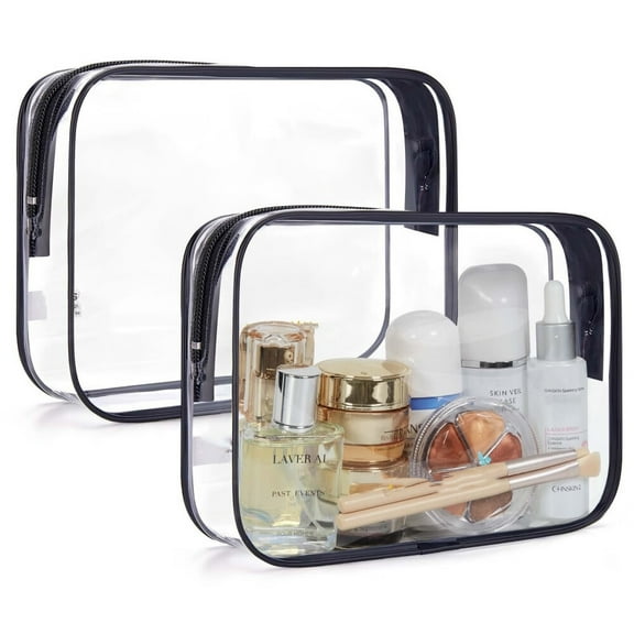 Clear Toiletry Bag,2 Packs TSA Approved Water resistant Quart Size Travel Organizer,Airport Airline Travel Essential Carry On Makeup Cosmetic Bags for Women,Black
