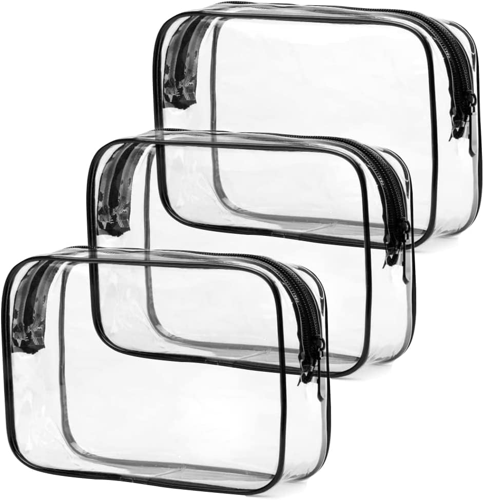 Clear Toiletry Bag,3 Pack Quart Size Travel Bag Clear Cosmetic Makeup Bags wih Zippers for Women ...