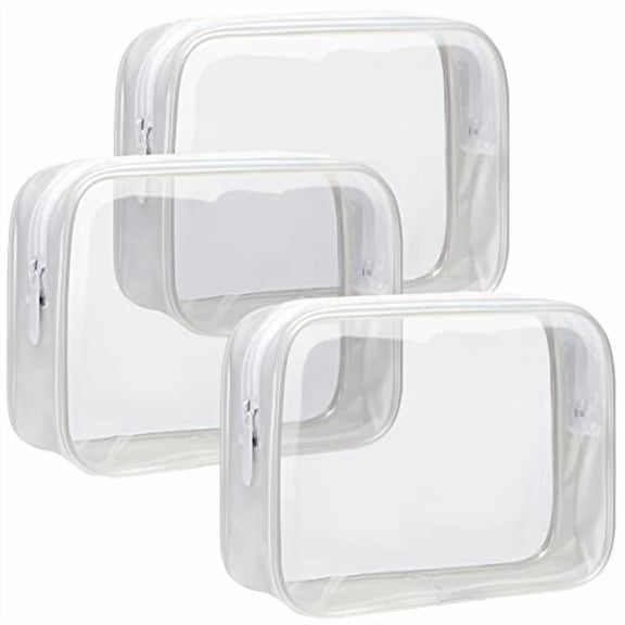 Clear Toiletry Bag - 3 Pack TSA Approved Toiletry Bag Clear Makeup Bag,Travel Cosmetic Bag for Women,Carry on Airport Airline Compliant Bag,White(for age 12 or above)