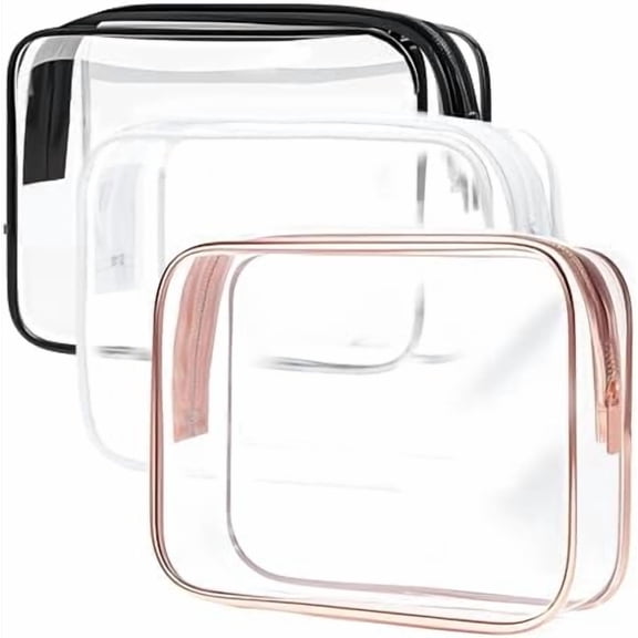 Clear Toiletry Bag, 3 Packs TSA Approved Water resistant Travel Organizer, Airport Airline Travel Essential Carry Bags for Women, 3Color - 3 packs