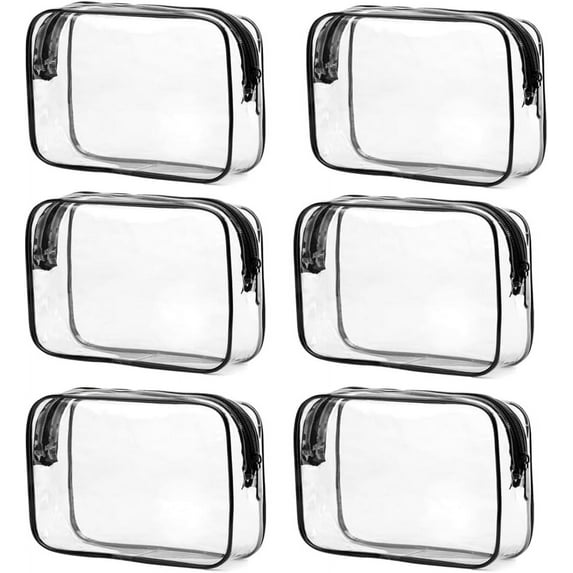 Clear Toiletry Bag, 6 Pack Quart Size Travel Bag Clear Cosmetic Makeup Bags wih Zippers for Women Men Vacation, Bathroom and Organizing
