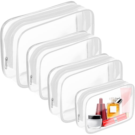 Clear Toiletry Bag Makeup Pouch, 4 Pack Water Resistant Travel Organizer, Airport Airline Travel Compliant