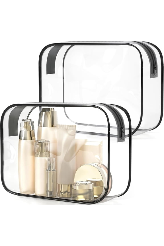 Clear Toiletry Bag for Men & Women - TSA Approved Travel Essentials, PVC Zippered Makeup Bag for Gym, Airplane & Daily Use, 8.8" x 6.0" x 2.2", 2 Packs