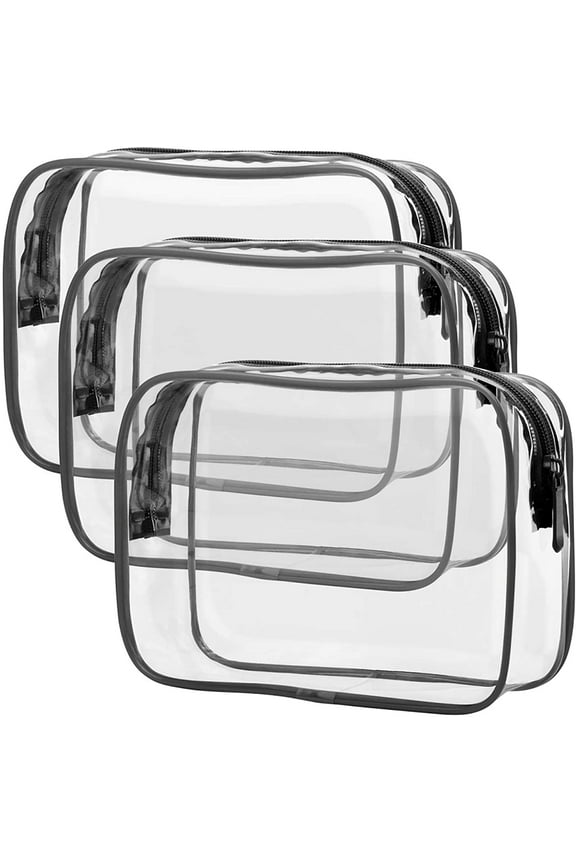 Clear Toiletry Bag, Packism 3 Pack TSA Approved Toiletry Bag Quart Size Bag, Travel Makeup Cosmetic Bag for Women Men, Carry on Airport Airline Compliant Bag