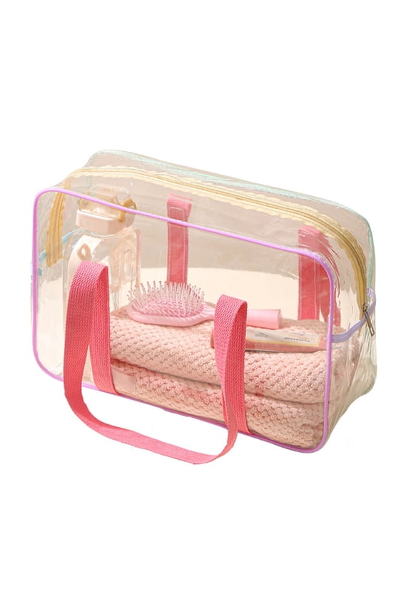 Clear Toiletry Bag Portable Beach Cosmetic Pouch Scratch Zippered Makeup Bag For Concert Airport Beach Traveling Work Gym Large Clothes Storage Containers Boxes Storage with Window Storage Container