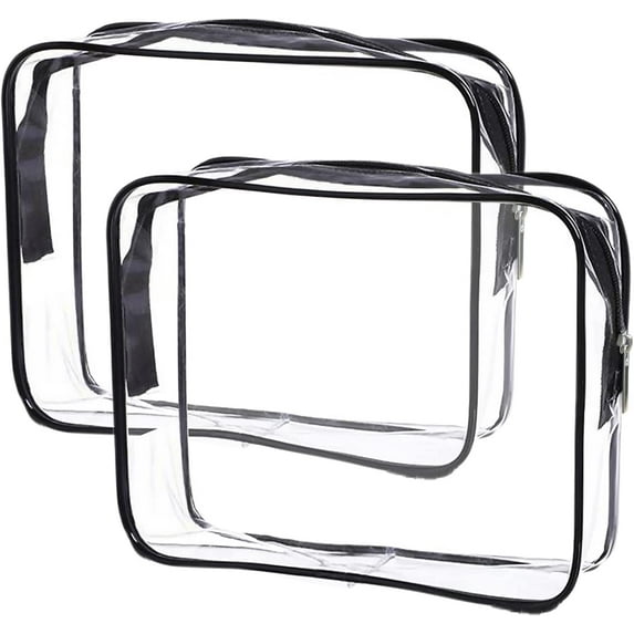 Clear Toiletry Bag Quart Size Bag 2Pcs Travel Makeup Cosmetic Bag PVC Toiletries Cosmetic Pouch for Women Men (M)