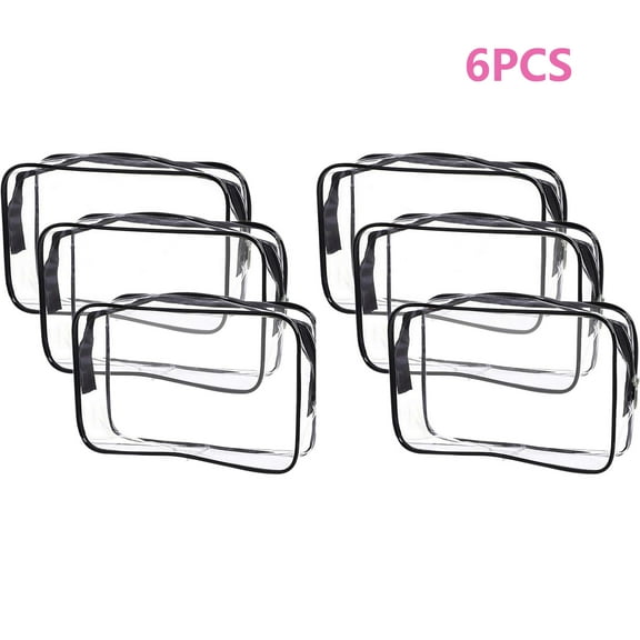 Clear Toiletry Bag Quart Size Bag Travel Makeup Cosmetic Bag PVC Toiletries Cosmetic Pouch for Women Men 6PCS (S)